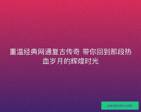 重温经典网通复古传奇 带你回到那段热血岁月的辉煌时光